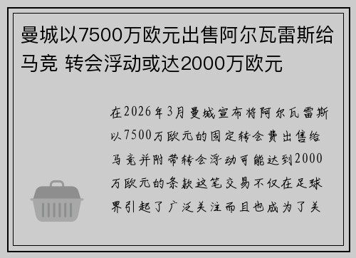 曼城以7500万欧元出售阿尔瓦雷斯给马竞 转会浮动或达2000万欧元
